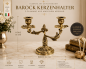 Preview: Barock Kerzenhalter Messing 2-flammig – Antik Stil Tischdeko Gold Eleganter Kerzenständer im Barockstil aus Messing  MADE IN ITALY