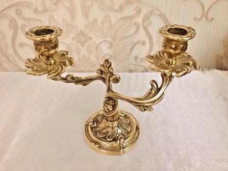Barock Kerzenhalter Messing 2-flammig – Antik Stil Tischdeko Gold Eleganter Kerzenständer im Barockstil aus Messing  MADE IN ITALY