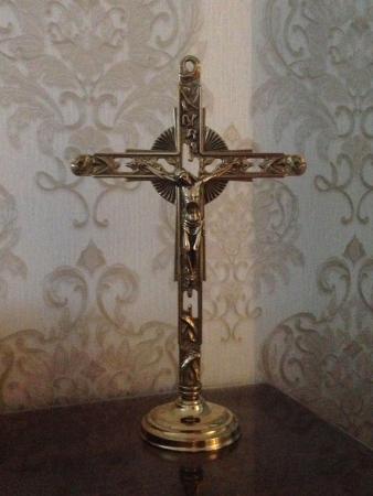Stehkreuz , Standkreuz groß Wandkreuz Jesus Corpus Herrgott Kruzifixe Antik Gold  58cm