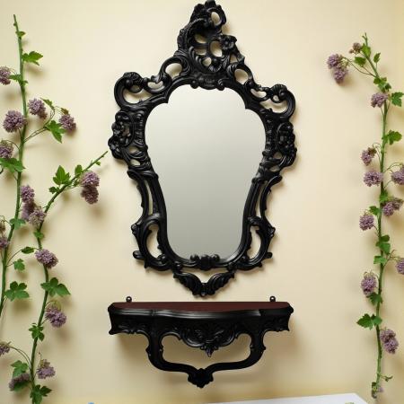 Barock Wandspiegel mit Konsole – Antik Gold – Italienisches Design aus Polyresin im Rokoko Stil