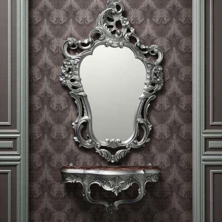 Barock Wandspiegel mit Konsole – Antik Gold – Italienisches Design aus Polyresin im Rokoko Stil