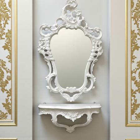Barock Wandspiegel mit Konsole – Antik Gold – Italienisches Design aus Polyresin im Rokoko Stil