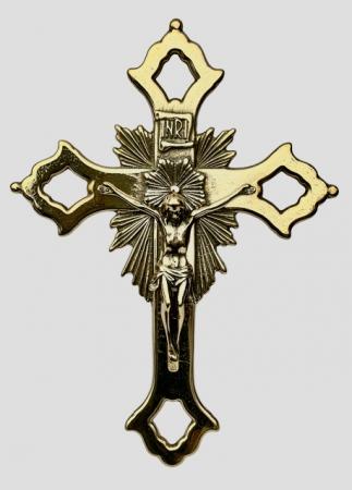 Wandkreuz, Jesuskreuz Messing Gold Jesus Am Kreuz Kruzifix 22x30cm Corpus Inri. Wandkreuz zum Aufhängen Art 303