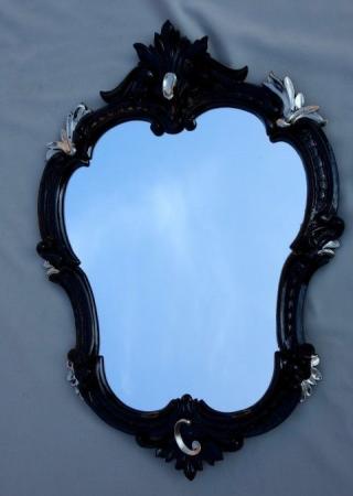 Barock Wandspiegel Antik Oval Schwarz Silber Bad Spiegel Flurspiegel 50X35 Shabby c444 Neu