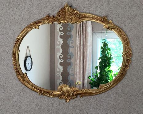 Barock Wandspiegel oval Antik Gold 52x42 Badspiegel Vintage ovaler Spiegel