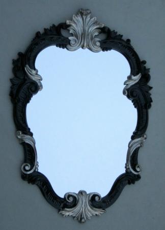 Barock Wandspiegel, Flurspiegel Schwarz-Silber Oval Vintage Badspiegel Antik 49X33 C443