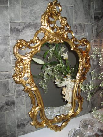 Wandspiegel mit Konsole Gold Barock Spiegelablage 50X76 Antik Wandkonsole .ovaler Italienische Goldener Spiegel