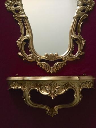 Preview: Barock Wandspiegel mit Konsole – Antik Gold – Italienisches Design aus Polyresin im Rokoko Stil