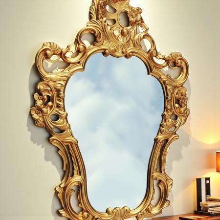 Barock Wandspiegel mit Konsole – Antik Gold – Italienisches Design aus Polyresin im Rokoko Stil