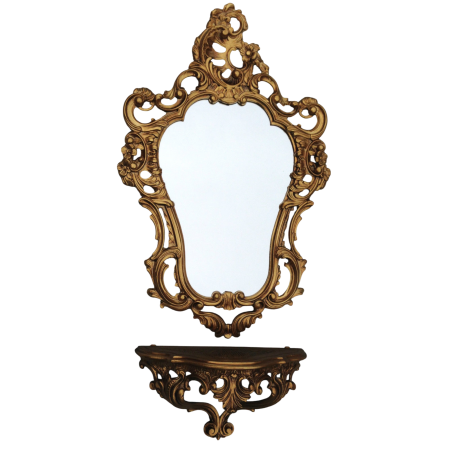 Preview: Wandspiegel + Wandkonsole in gold