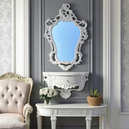 Barock Wandspiegel mit Konsole – Weiß – Italienisches Design aus Polyresin im Rokoko Stil Art3039cp84w