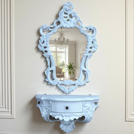 Preview: Barock Wandspiegel mit Konsole – Weiß – Italienisches Design aus Polyresin im Rokoko Stil Art3039cp84w