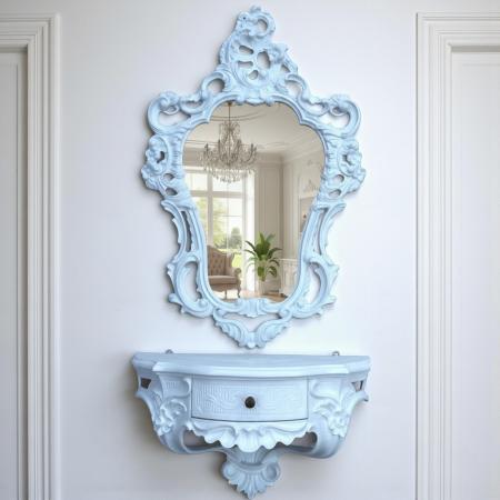 Preview: Barock Wandspiegel mit Konsole – Weiß – Italienisches Design aus Polyresin im Rokoko Stil Art3039cp84w