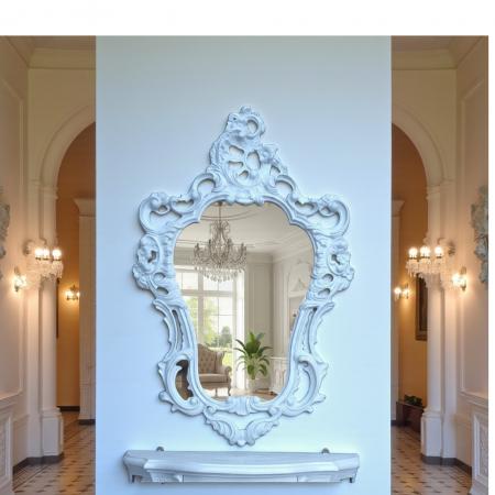 Elegantes Wandkonsolen-Set mit Spiegel – Klassischer Barock-Stil in Weiß – Hochwertiges Spiegelset