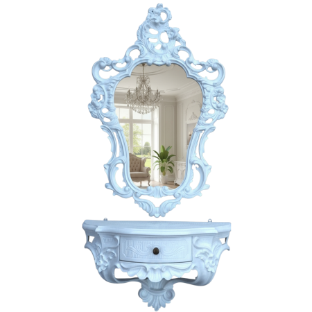 Preview: Barock Wandspiegel mit Konsole – Weiß – Italienisches Design aus Polyresin im Rokoko Stil Art3039cp84w