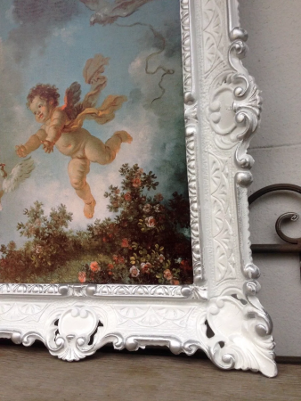 Preview: Bilderrahmen barock Jugendstil Weiß-Silber Antik Rechteckig 56x46 Fotorahmen Spiegelrahmen 30x40