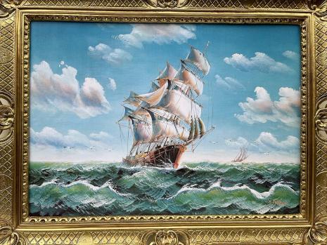 Gerahmte Gemälde Segelschiff Schiffbilder Maritime Stürmische Fahrt Seemotiv Schiff Hoher See von P. Lorenz