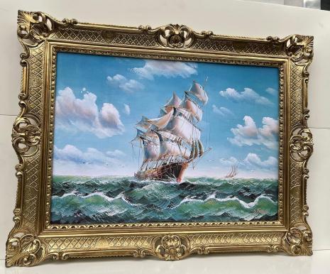 Gerahmte Gemälde Segelschiff Schiffbilder Maritime Stürmische Fahrt Seemotiv Schiff Hoher See von P. Lorenz