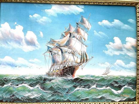 Gerahmte Gemälde Segelschiff Schiffbilder Maritime Stürmische Fahrt Seemotiv Schiff Hoher See von P. Lorenz