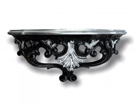 Preview: Wandkonsole Barock Konsole, Antik Wandregal, Spiegelkonsole schwarz - silber  38x20x16 ANTIK REPRO RETRO