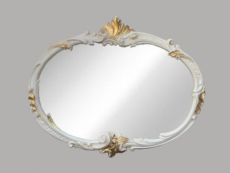 Wandspiegel Barock Oval Antik Stil Elfenbeingold 52x42 Badspiegel Vintage Retro Spiegel Prunk MADE IN ITALY