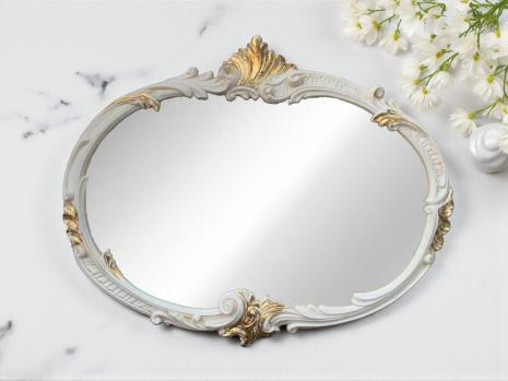 Wandspiegel Barock Oval Antik Stil Elfenbeingold 52x42 Badspiegel Vintage Retro Spiegel Prunk MADE IN ITALY