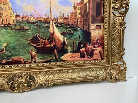 Bild mit Rahmen Gemälde 90x70cm Barock Wandbild Venedig Gondeln Bild Nostalgie