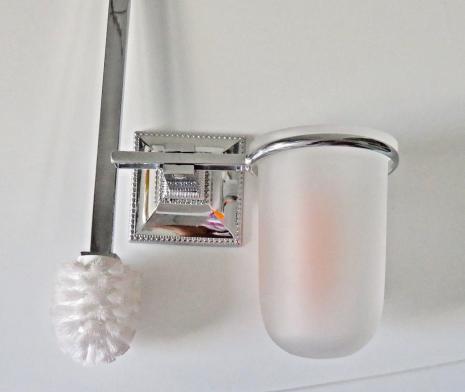 WC Garnitur 41cm Toilettenbürste poliertes Messing Silber, verchromt, Klobürstenhalter