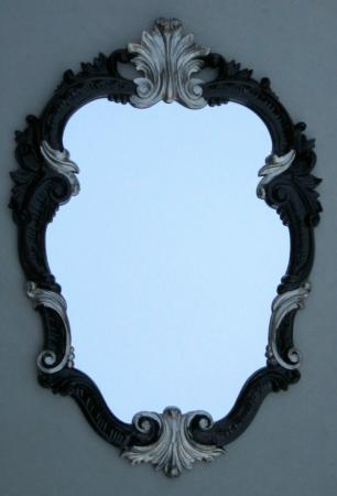 Barock Wandspiegel, Flurspiegel Schwarz-Silber Oval Vintage Badspiegel Antik 49X33 C443