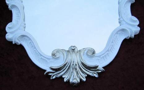 Barock Wandspiegel Weiß Silber Antik Oval Vintage Badspiegel Flurspiegel 49X33 Rokoko C443