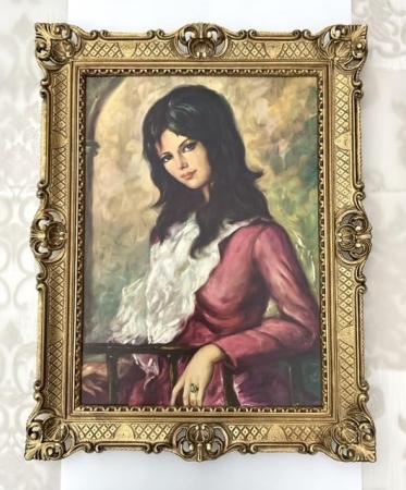 Gerahmte Gemälde Die Dame in Rot Barock Bild Frauenbild 90x70 Kunstdruck Bild Rahmen Wandbild Wanddeko