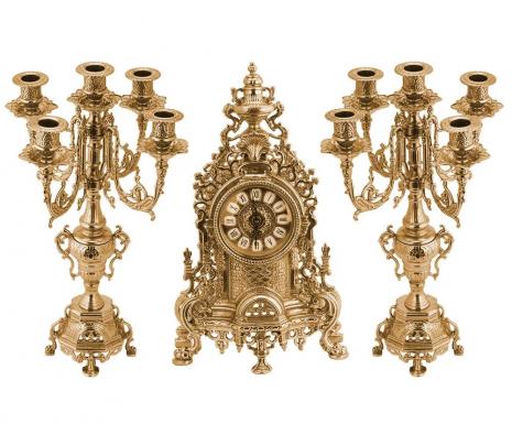 Kaminuhr mit 2 Kerzenständer 5 armig aus Messing Standuhr  MADE IN ITALY