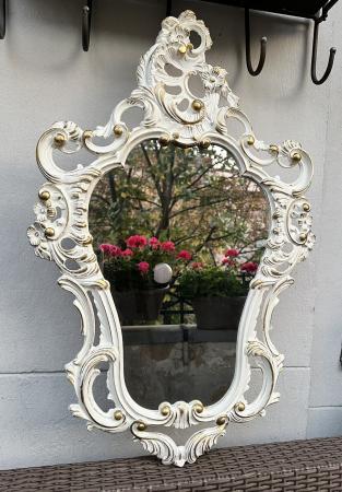 Wandspiegel oval Weiß gold Barock Spiegel 50X76 Badspiegel Antik Rokoko Stil  3039 Wg