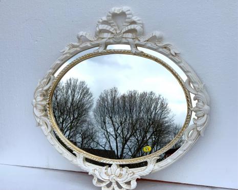 Wandspiegel Rund Oval Antik Creme-GOLD Barock Jugendstil 52x50 Badspiegel flurspiegel Prunk Spiegel  C493ivorygold