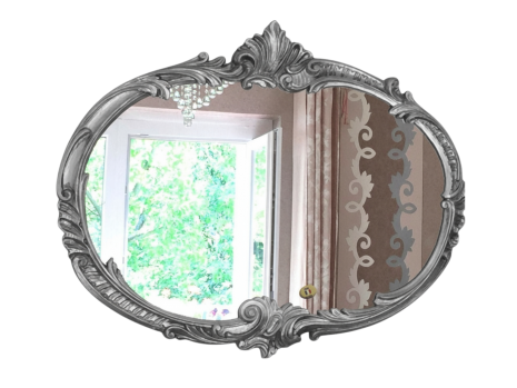 Wandspiegel Barock Oval Antik Silber 52x42 Badspiegel Vintage ovaler Spiegel Prunkspiegel Flurspiegel  C17 A.S
