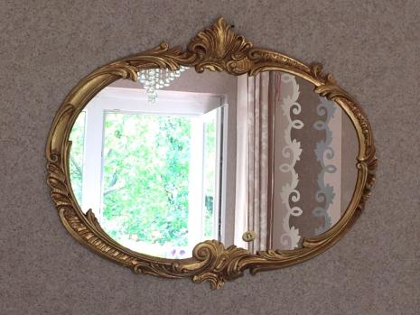 Barock Wandspiegel oval Antik Gold 52x42 Badspiegel Vintage ovaler Spiegel
