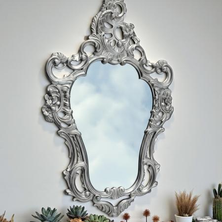Barock Spiegel Wandspiegel Antik Silber 50x76cm Badspiegel Flurspiegel 3039