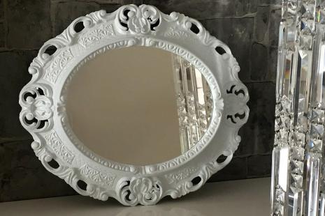 Elegantes Wandkonsolen-Set mit Spiegel – Klassischer Barock-Stil in Weiß – Hochwertiges Spiegelset mit filigranen Blumenornamenten -Made in Italy