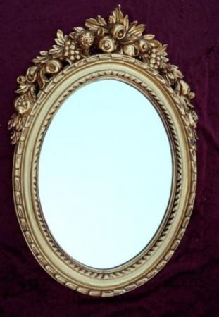 Wandspiegel Antik Silber Oval Badspiegel Barock Spiegel 51x37 Mirror Shabby Hängespiegel Flurspiegel  Prunk C496