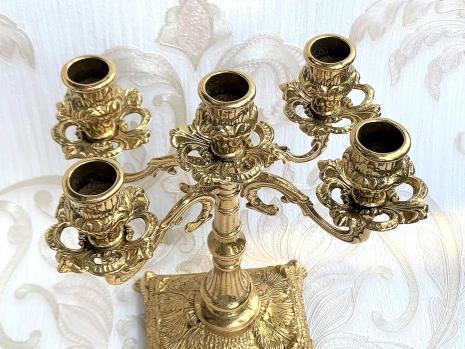 Kerzenständer 5 armig Gold Messing Massiv Mehrarmig Kerzenhalter Messing Kandelaber MADE IN ITALY