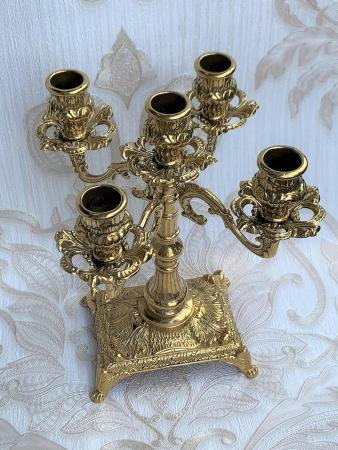 Kerzenständer 5 armig Gold Messing Massiv Mehrarmig Kerzenhalter Messing Kandelaber MADE IN ITALY