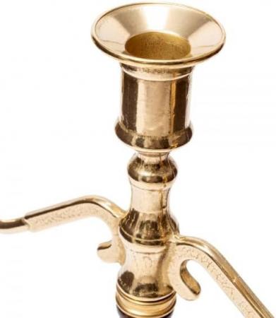 Preview: KERZENSTÄNDER MESSING- HOLZ KERZENLEUCHTER 3 ARMIG GOLD 31cm MASSIV MADE IN ITALY