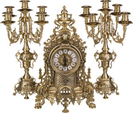Kaminuhr mit 2 Kerzenständer 5 armig aus Messing Standuhr  MADE IN ITALY