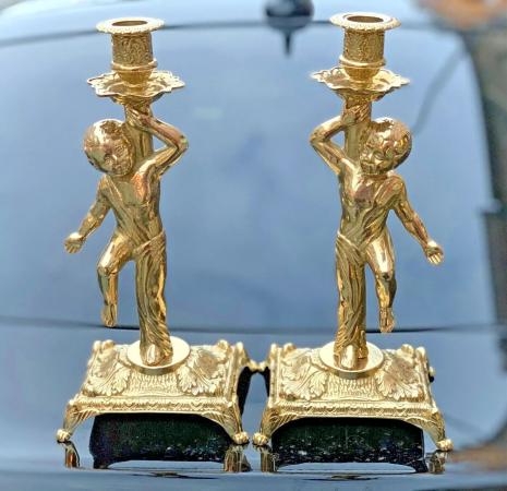 2 x Kerzenleuchter Messing Kerzenständer Gold Kerzenhalter 28 cm Tischdeko