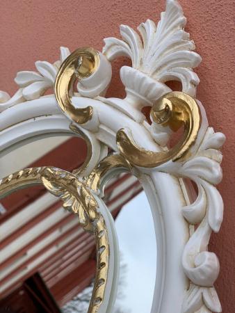 Barock Wandspiegel Oval Weiß-Gold Badspiegel Flurspiegel 50X31 ANTIK Shabby Prunkspiegel c457wg