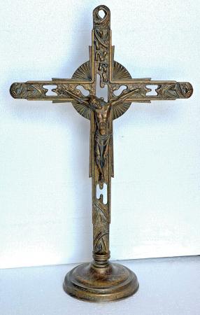 Stehkreuz groß Wandkreuz Jesus Corpus aus Messing Herrgott Kruzifixe Antik Gold Bronze 57cm Standkreuz Sa1601