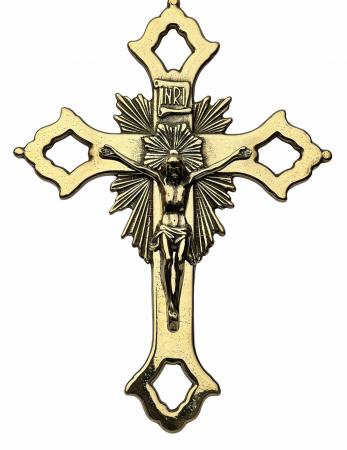 Wandkreuz, Jesuskreuz Messing Gold Jesus Am Kreuz Kruzifix 22x30cm Corpus Inri. Wandkreuz zum Aufhängen Art 303