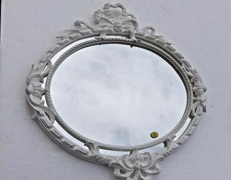 Barock Wandspiegel Rund Oval Weiß Barock Jugendstil Prunkspiegel 52x50 cm Badspiegel Antik Flurspiegel. c493W