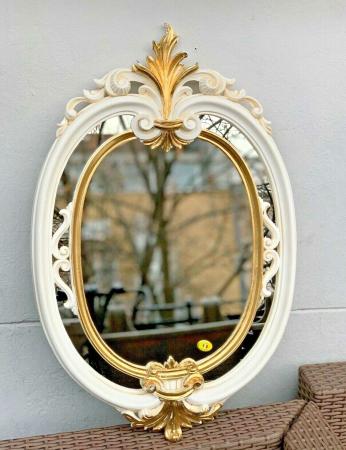 Wandspiegel Oval Gold Barock Badspiegel Antik Elfenbein-Gold Spiegel 60X39 Mirror c462