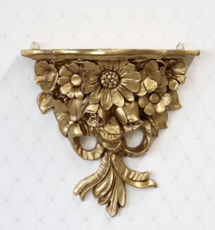 Wandspiegelkonsole mit Blumenmotiv H/B/T: 27x 28x12cm Barock Konsole Wandregal Gold BAROCK Ablage ANTIK Regal